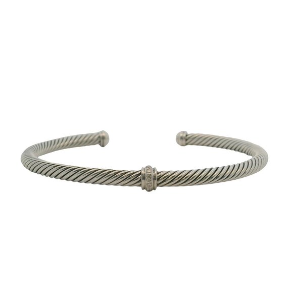 David Yurman 925 Sterling Silver Cable Flex Station Bracelet Diamonds Size M 6.5 - Picture 3 of 7